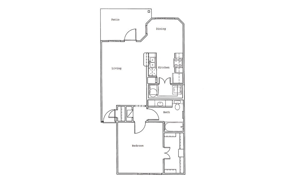 Villas A1 - 1 bedroom floorplan layout with 1 bath and 740 square feet (1st floor 2D)