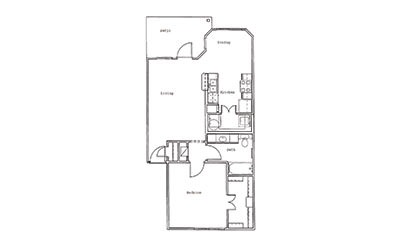 Villas A1 - 1 bedroom floorplan layout with 1 bath and 740 square feet