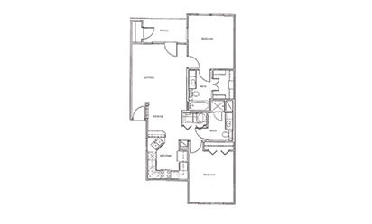 Villas B3 - 2 bedroom floorplan layout with 2 bath and 982 square feet