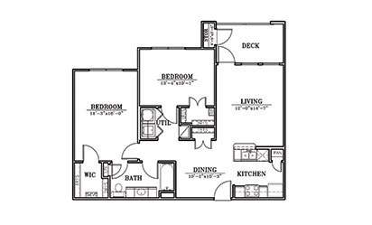 Lighthouse - 2 bedroom floorplan layout with 1 bath and 951 square feet