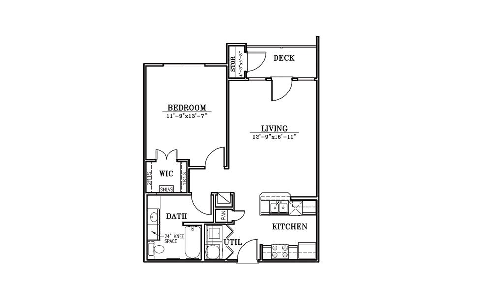 Pelican - 1 bedroom floorplan layout with 1 bath and 713 square feet (1st floor 2D)