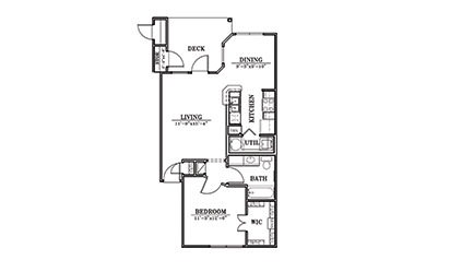 The Pier - 1 bedroom floorplan layout with 1 bath and 702 square feet